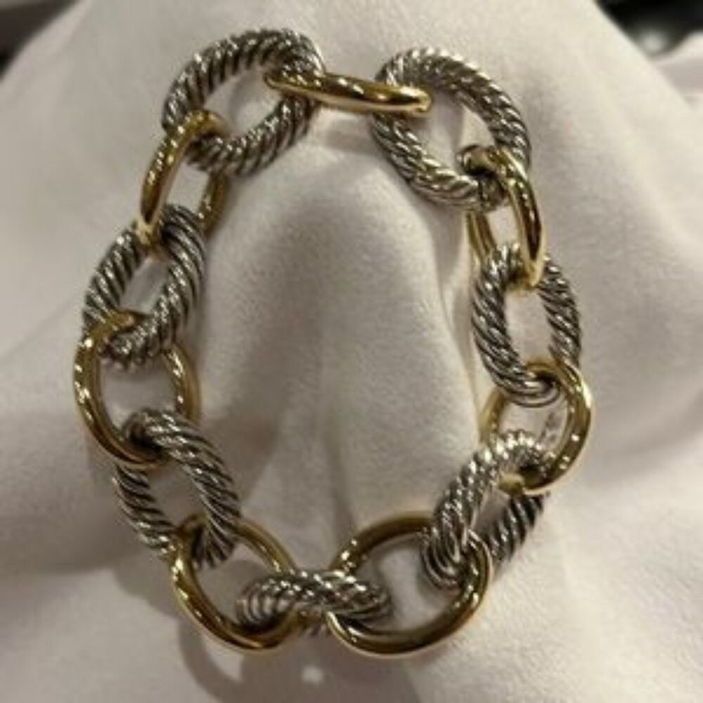 David Yurman large-link silver and gold bracelet